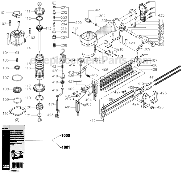 Page A Diagram and Parts List for BN200V12 Type 2 Porter Cable Nailer